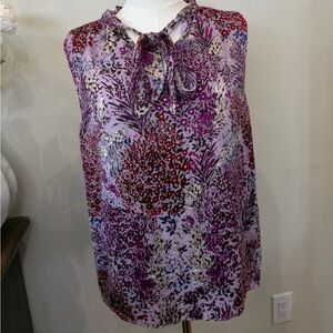 White House Black Market Lavender Floral Tie-Neck Sleeveless Top